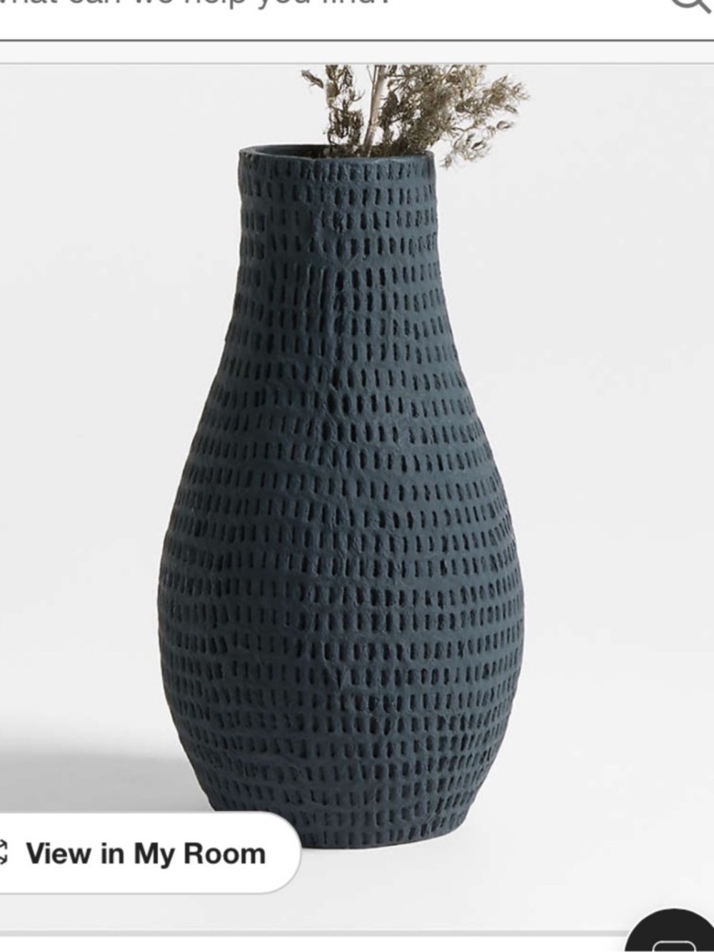 NWT Crate and barrel Textured Matte Ceramic Vase in Deep Charcoal.  No offers